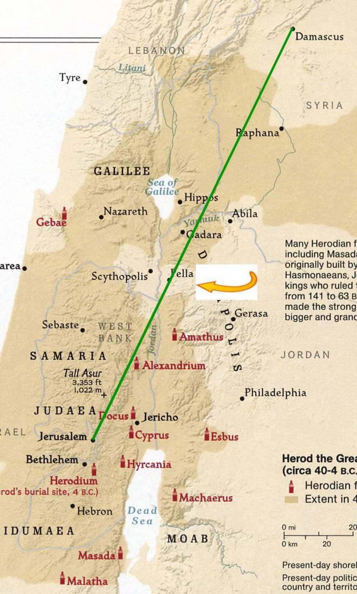 карта Иерусалима в Дамаск