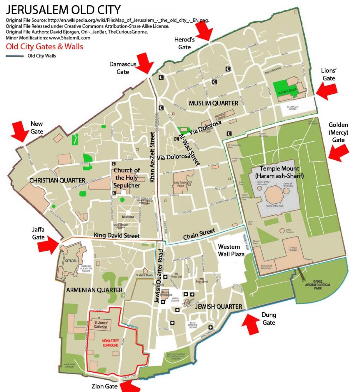 карта Иерусалима ворота